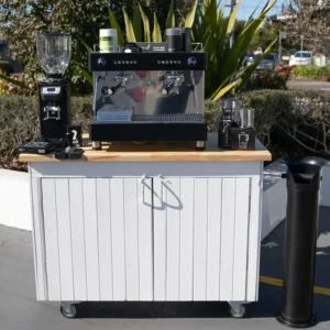 Futurete Horizont, DIP DKS-65 Grinder with the NEW Provincial White Wood Coffee Cart & Precision Accessories in Black